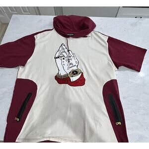 MEN'S MAKOBI PRAYING HANDS SHORT SLEEVE BURGUNDY HOODIE 3XB